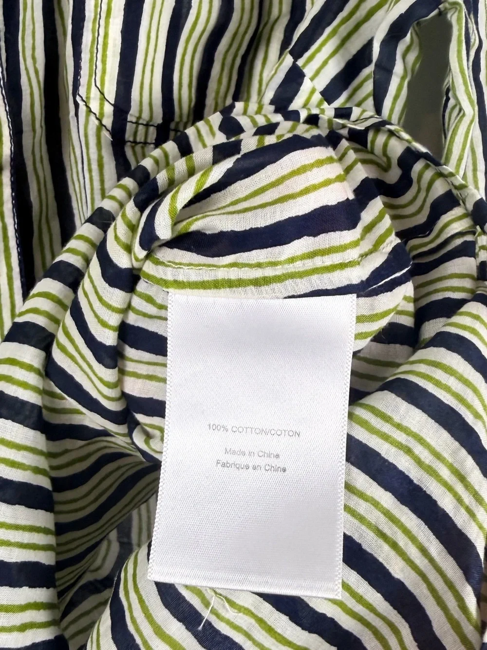 Tory burch green navy white stripe button down blouse with gold detail size 10